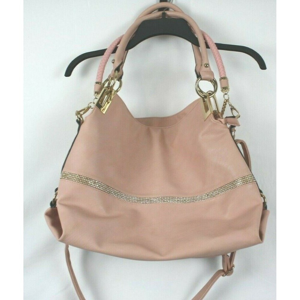 Women's Shoulder Bag Purse Multiple Handles Color Pink with Bling Size Large